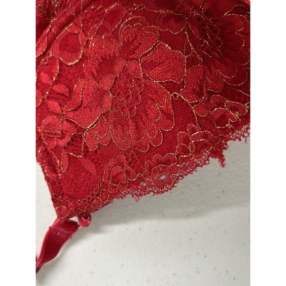 Lovehoney Lingerie Red Lace Velvet Strappy Front Back Close Underwire Bra L - Picture 7 of 11